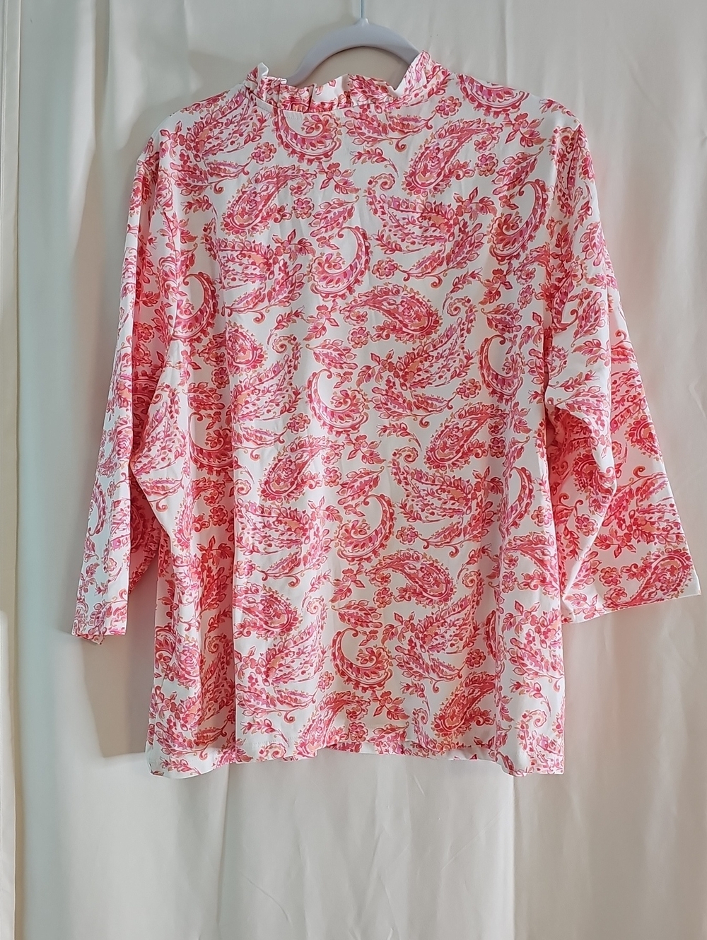 Appleseed's Women's Pink Paisley Ruffle-Trim Blouse - Picture 4 of 6